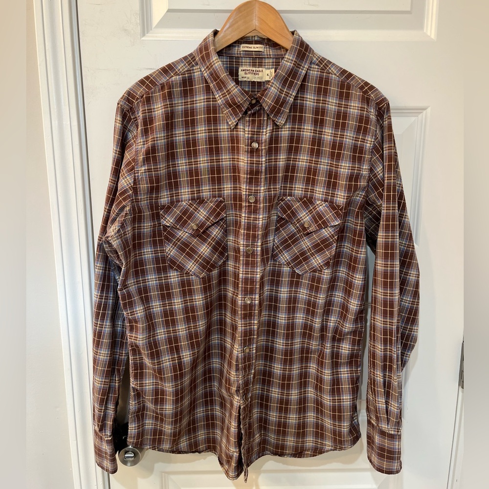 American Eagle Outfitters Men’s Extreme Slim Fit Button Down Western Shirt XL‎